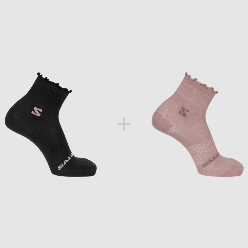 Ruffle Crew Calze Salomon in Nero e Mahogany Rose