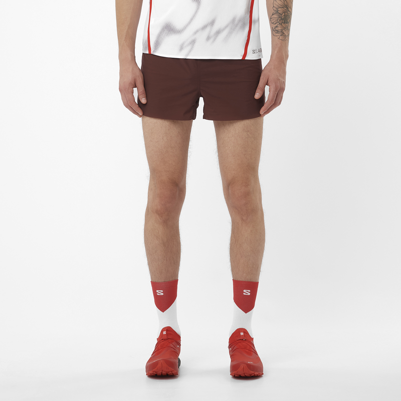 Pantaloni Running SALOMON S/LAB SPEED 3 Traspiranti Cioccolato/Rosso
